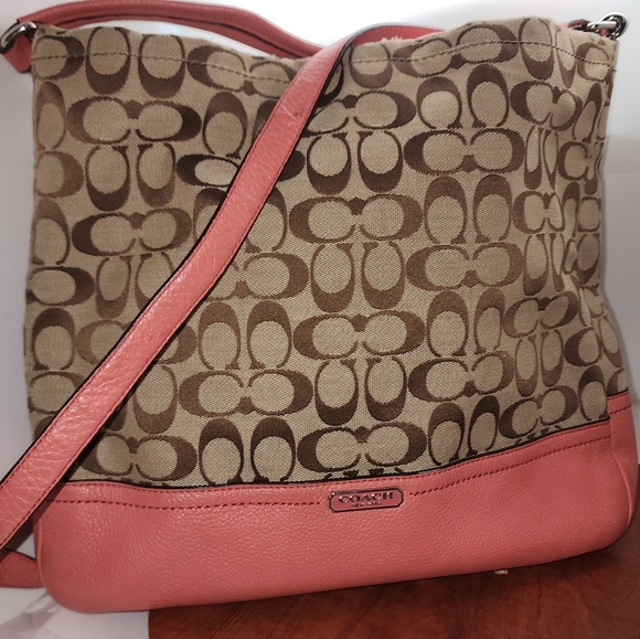 Coach Park Signature Coral Tote Canvas & Coral Leather Trim F23279 & F49165 - Picture 11 of 14